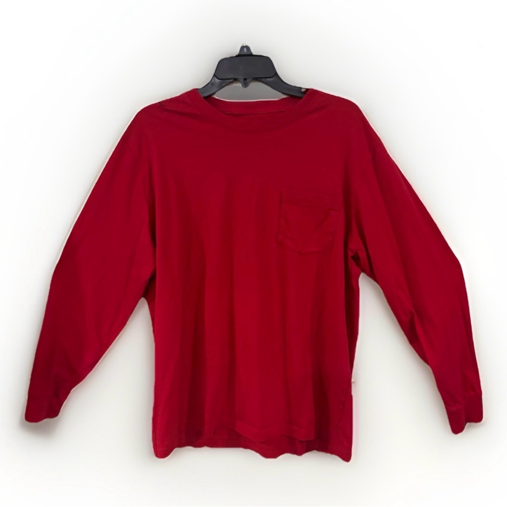 Men’s Lands End Pocket Tee Long Sleeve Red Large Super T